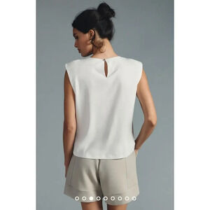 By Anthropologie Women's Small White Keyhole Back Structured‎ Sleeveless Top